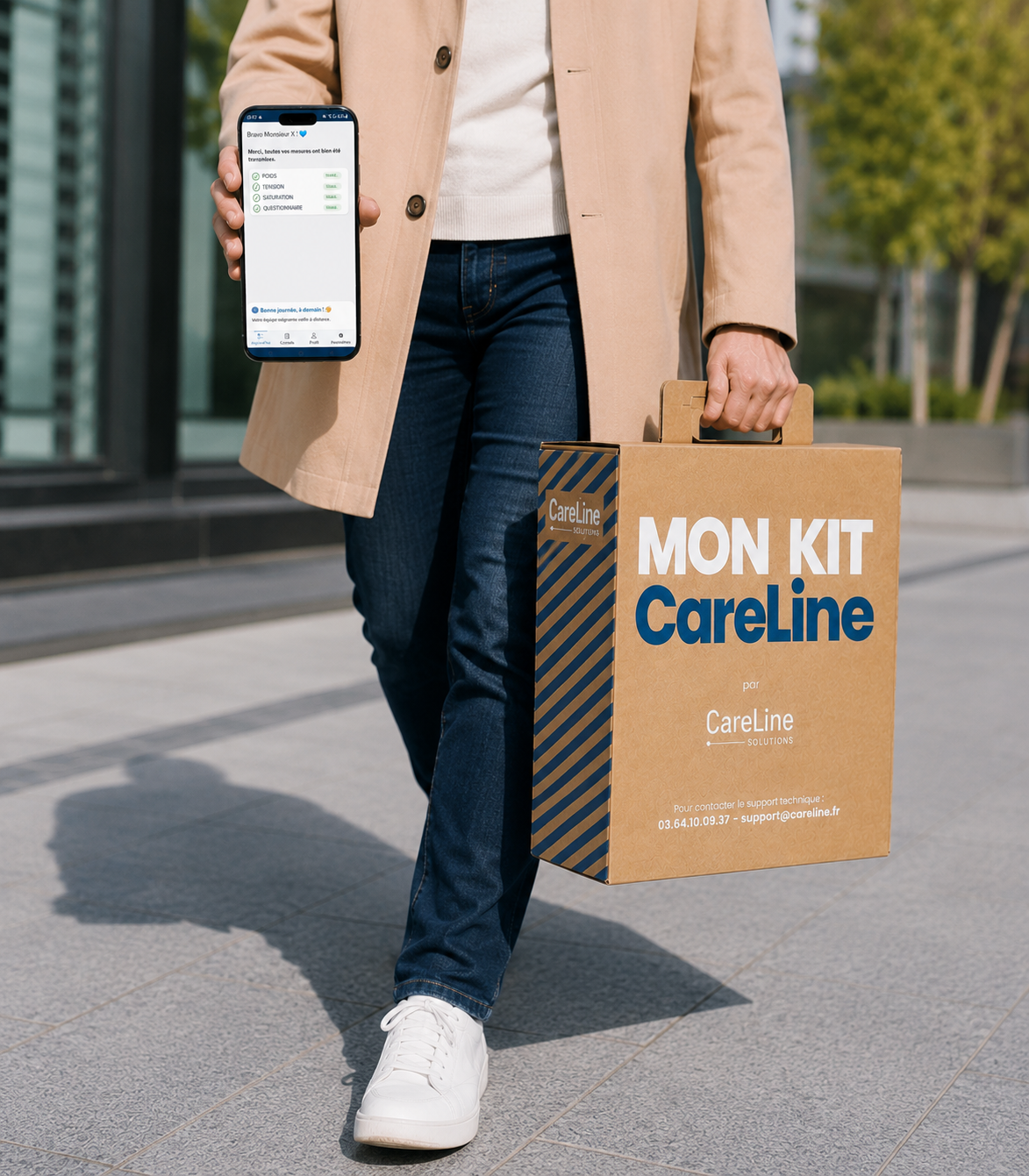 Patient télésuivi pour son insuffisance cardiaques avec son kit careline